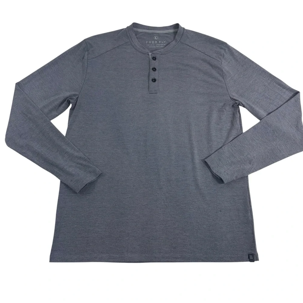 Free Fly Shirt Mens Large Blue Henley Long Sleeve‎ Bamboo Stretch Lightweight